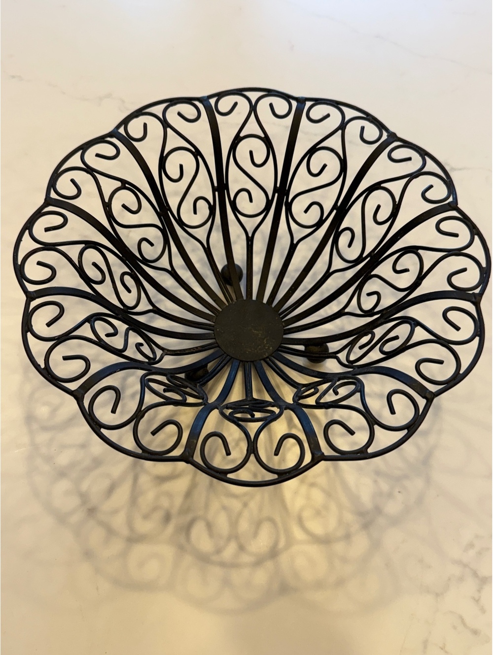 Decorative Black Metal Wire Fruit Bowl with Scroll Design 11”x4.5”